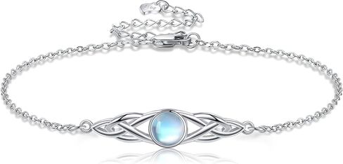925 Sterling Silver Celtic Bracelets for Women Irish Turquoise Moss Agate Rose Quartz Moonstone Bracelet Knot Viking Gemstone Mustard Seed Jewelry in Saudi Arabia