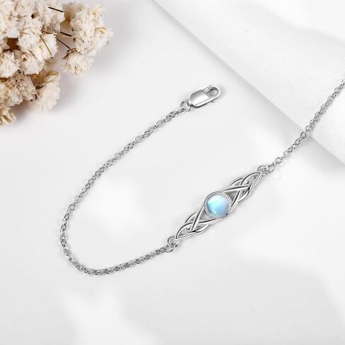 925 Sterling Silver Celtic Bracelets for Women Irish Turquoise Moss Agate Rose Quartz Moonstone Bracelet Knot Viking Gemstone Mustard Seed Jewelry in Saudi Arabia