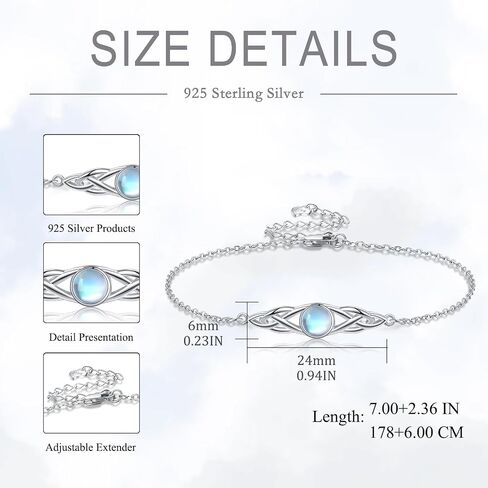 925 Sterling Silver Celtic Bracelets for Women Irish Turquoise Moss Agate Rose Quartz Moonstone Bracelet Knot Viking Gemstone Mustard Seed Jewelry in Saudi Arabia