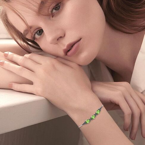 AOBOCO Birthstone Bracelet 925 Sterling Silver Vintage Retro Link Bracelet with 8mm Crystal from Austria, Birthday Jewelry for Women 7-9 inches in Kuwait