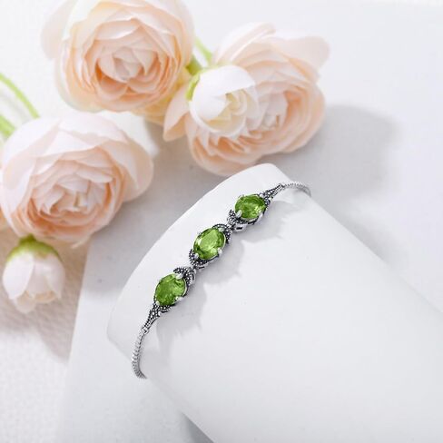 AOBOCO Birthstone Bracelet 925 Sterling Silver Vintage Retro Link Bracelet with 8mm Crystal from Austria, Birthday Jewelry for Women 7-9 inches in Kuwait
