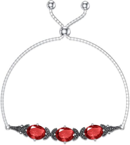 AOBOCO Birthstone Bracelet 925 Sterling Silver Vintage Retro Link Bracelet with 8mm Crystal from Austria, Birthday Jewelry for Women 7-9 inches in Saudi Arabia