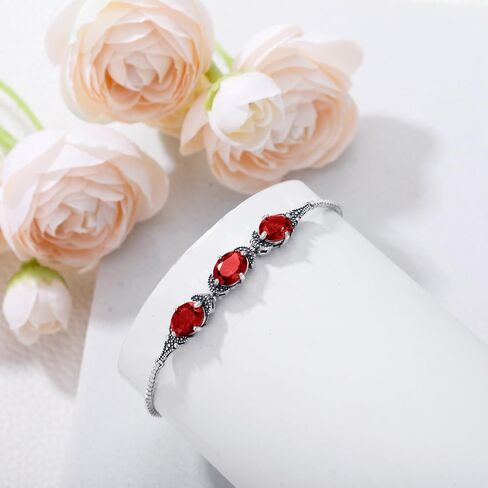 AOBOCO Birthstone Bracelet 925 Sterling Silver Vintage Retro Link Bracelet with 8mm Crystal from Austria, Birthday Jewelry for Women 7-9 inches in Saudi Arabia