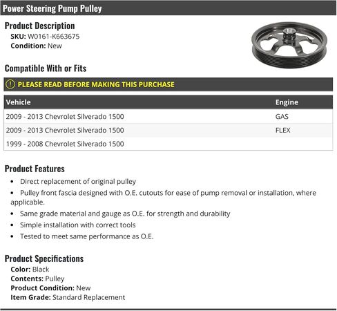 Power Steering Pump Pulley - Compatible with 1999-2013 Chevy Silverado 1500 in Saudi Arabia