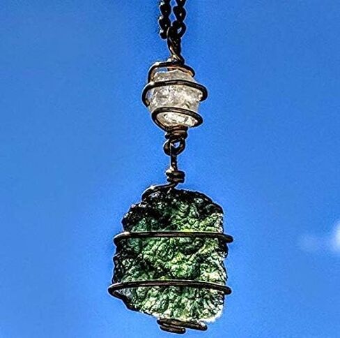 MOLDAVITE & Phenacite Necklace in Real Gold! 19" Phenakite 12 Kt Genuine Crystal Pendant. Synergy 12 Tektite Metaphysical Jewelry Meteorite Love in Saudi Arabia