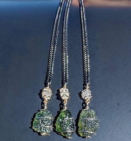 MOLDAVITE & Phenacite Necklace in Real Gold! 19" Phenakite 12 Kt Genuine Crystal Pendant. Synergy 12 Tektite Metaphysical Jewelry Meteorite Love in Saudi Arabia