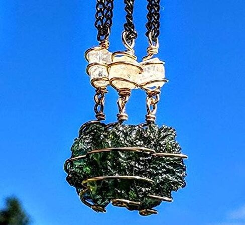 MOLDAVITE & Phenacite Necklace in Real Gold! 19" Phenakite 12 Kt Genuine Crystal Pendant. Synergy 12 Tektite Metaphysical Jewelry Meteorite Love in Saudi Arabia