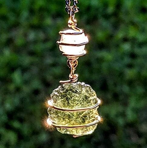 MOLDAVITE & Phenacite Necklace in Real Gold! 19" Phenakite 12 Kt Genuine Crystal Pendant. Synergy 12 Tektite Metaphysical Jewelry Meteorite Love in Saudi Arabia