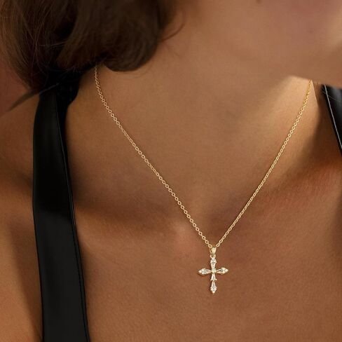 قلادة Lexody Cross للنساء ، 14 كيلو الذهب فضي مطلي بلطف Zirconia cross قلادة قلادة بسيطة in Kuwait