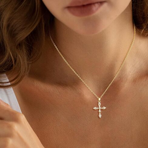قلادة Lexody Cross للنساء ، 14 كيلو الذهب فضي مطلي بلطف Zirconia cross قلادة قلادة بسيطة in Kuwait