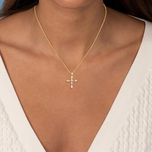 قلادة Lexody Cross للنساء ، 14 كيلو الذهب فضي مطلي بلطف Zirconia cross قلادة قلادة بسيطة in Kuwait