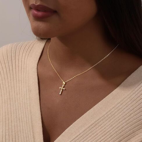 LEXODY Cross Necklace for Women, 14K Gold Silver Plated Dainty Small Cubic Zirconia Cross Pendant Necklace Simple Trendy Gold Diamond Choker Faith Jewelry Religious Minimalist Gift in Kuwait