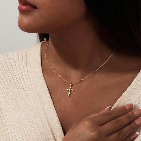 LEXODY Cross Necklace for Women, 14K Gold Silver Plated Dainty Small Cubic Zirconia Cross Pendant Necklace Simple Trendy Gold Diamond Choker Faith Jewelry Religious Minimalist Gift in Kuwait