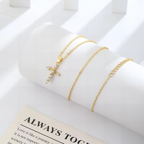 LEXODY Cross Necklace for Women, 14K Gold Silver Plated Dainty Small Cubic Zirconia Cross Pendant Necklace Simple Trendy Gold Diamond Choker Faith Jewelry Religious Minimalist Gift in Kuwait