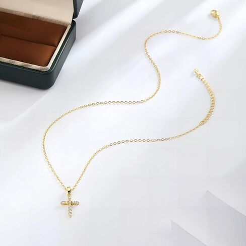 LEXODY Cross Necklace for Women, 14K Gold Silver Plated Dainty Small Cubic Zirconia Cross Pendant Necklace Simple Trendy Gold Diamond Choker Faith Jewelry Religious Minimalist Gift in Kuwait