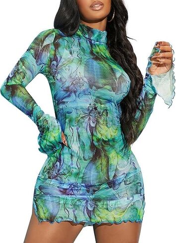 Women's Rave Dress Leopard Cheetah Sheer Mesh Dress for Women in Saudi Arabia