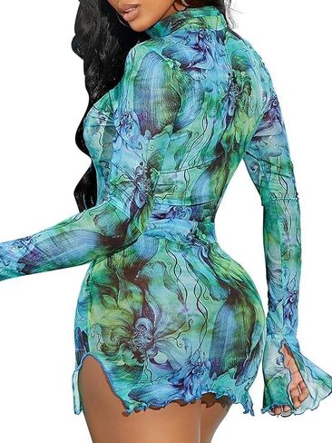 Women's Rave Dress Leopard Cheetah Sheer Mesh Dress for Women in Saudi Arabia