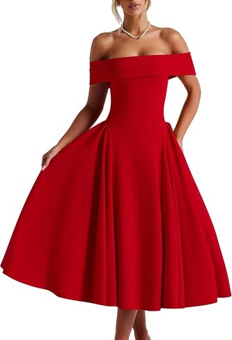 Ymduch Women's Elegant Off Hound Counter Sleve A Line Line Swing Party Party Long Long Dress in Kuwait
