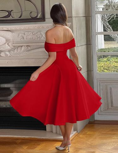 Ymduch Women's Elegant Off Hound Counter Sleve A Line Line Swing Party Party Long Long Dress in Kuwait