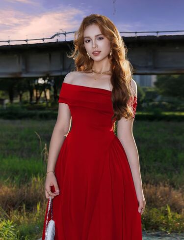 Ymduch Women's Elegant Off Hound Counter Sleve A Line Line Swing Party Party Long Long Dress in Kuwait