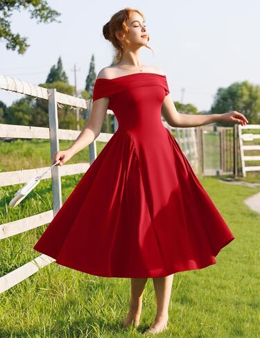 Ymduch Women's Elegant Off Hound Counter Sleve A Line Line Swing Party Party Long Long Dress in Kuwait