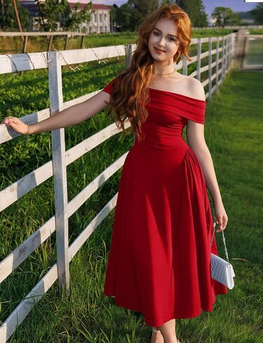Ymduch Women's Elegant Off Hound Counter Sleve A Line Line Swing Party Party Long Long Dress in Kuwait