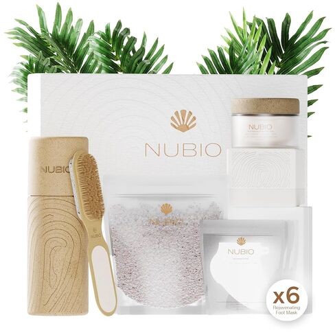 Nubio Foot Spa Collection for Women & Men - Exotic Hydration & Pampering for Dry Feet - Includes 6 x Foot Peel Masks, 2lb Epsom Salt Foot Soak, 5oz Moisturizing Milk, & All-in-1 Pedicure Paddle in Saudi Arabia