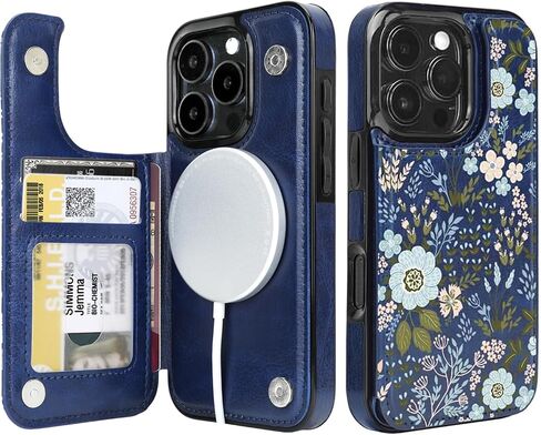 uCOLOR for iPhone 16 Pro Wallet Case with Card Holder Pink Vintage Flowers in Kuwait