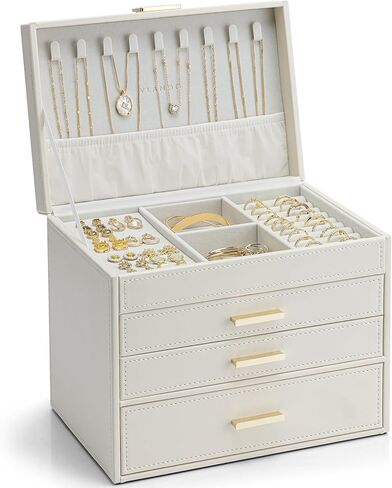 Vlando 6 Layer Large Jewelry Box - Jewelry Holder Organizer, Jewelry Box Organizer for Drawer Necklace Ring Bracelet and Watch, Birthday Gift for Loved Ones - White in Kuwait