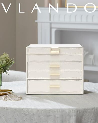 Vlando 6 Layer Large Jewelry Box - Jewelry Holder Organizer, Jewelry Box Organizer for Drawer Necklace Ring Bracelet and Watch, Birthday Gift for Loved Ones - White in Kuwait