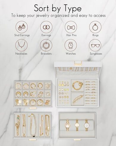 Vlando 6 Layer Large Jewelry Box - Jewelry Holder Organizer, Jewelry Box Organizer for Drawer Necklace Ring Bracelet and Watch, Birthday Gift for Loved Ones - White in Kuwait