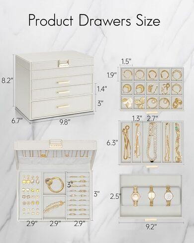 Vlando 6 Layer Large Jewelry Box - Jewelry Holder Organizer, Jewelry Box Organizer for Drawer Necklace Ring Bracelet and Watch, Birthday Gift for Loved Ones - White in Kuwait