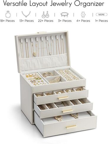 Vlando 6 Layer Large Jewelry Box - Jewelry Holder Organizer, Jewelry Box Organizer for Drawer Necklace Ring Bracelet and Watch, Birthday Gift for Loved Ones - White in Kuwait