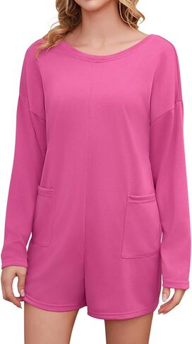 Women's Rompers Oversized Long Sleeve Tee Rompers Short Jumpsuit Overalls with Pockets in Saudi Arabia