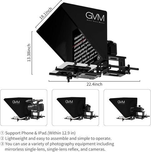 مجموعة الملقن GVM للكاميرات الرقمية/كاميرات الفيديو المحمولة مجموعة الملقن مقاس 18.5 بوصة مع جهاز التحكم عن بعد والتطبيق، مع شاشة Android الكل في واحد مقاس 18.5 بوصة وحقيبة حمل in Saudi Arabia