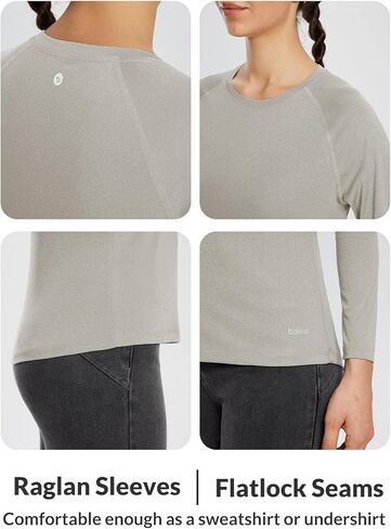 Baleaf Women's Running Long Sleeve قمصان رياضية Terts Tirts Tops Quick Dry Moisture Wicking لممارسة الرياضة الرياضية Yoga Heather Khaki M in Saudi Arabia