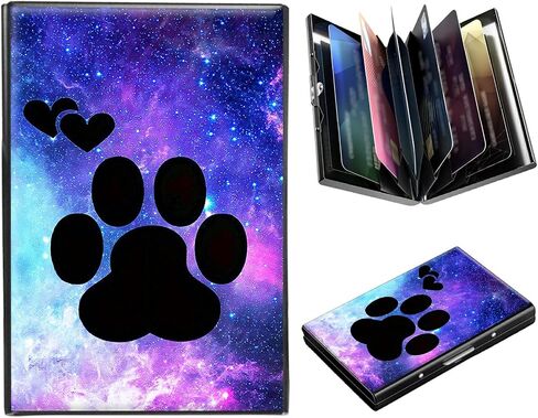 RFID Blocking Metal Wallet - Slim Aluminum Credit Card Holder for Men & Women with ID Window, Business Card Slot Secure Compact Minimalist Wallet,Dog Paw Print in Kuwait