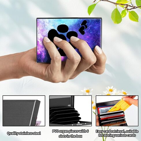 RFID Blocking Metal Wallet - Slim Aluminum Credit Card Holder for Men & Women with ID Window, Business Card Slot Secure Compact Minimalist Wallet,Dog Paw Print in Kuwait