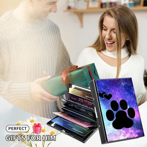 RFID Blocking Metal Wallet - Slim Aluminum Credit Card Holder for Men & Women with ID Window, Business Card Slot Secure Compact Minimalist Wallet,Dog Paw Print in Kuwait