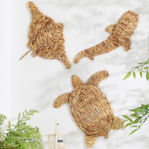 Threehoney 3 Pcs Boho Starfish Beach Theme Bathroom Decor 3 Size Handmade Wicker Starfish Wall Decors Summer Nautical Seaside Sea Life Hanging Wall Art for Scandinavian Coastal Indoor Outdoor Table in Saudi Arabia