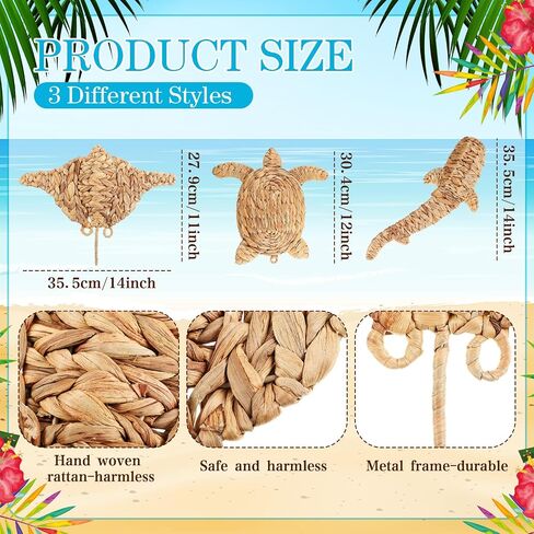 Threehoney 3 Pcs Boho Starfish Beach Theme Bathroom Decor 3 Size Handmade Wicker Starfish Wall Decors Summer Nautical Seaside Sea Life Hanging Wall Art for Scandinavian Coastal Indoor Outdoor Table in Saudi Arabia