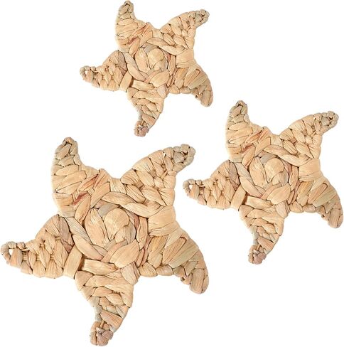 Threehoney 3 Pcs Boho Starfish Beach Theme Bathroom Decor 3 Size Handmade Wicker Starfish Wall Decors Summer Nautical Seaside Sea Life Hanging Wall Art for Scandinavian Coastal Indoor Outdoor Table in Saudi Arabia