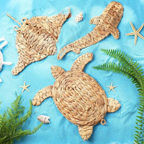 Threehoney 3 Pcs Boho Starfish Beach Theme Bathroom Decor 3 Size Handmade Wicker Starfish Wall Decors Summer Nautical Seaside Sea Life Hanging Wall Art for Scandinavian Coastal Indoor Outdoor Table in Saudi Arabia