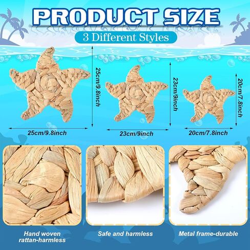 Threehoney 3 Pcs Boho Starfish Beach Theme Bathroom Decor 3 Size Handmade Wicker Starfish Wall Decors Summer Nautical Seaside Sea Life Hanging Wall Art for Scandinavian Coastal Indoor Outdoor Table in Saudi Arabia
