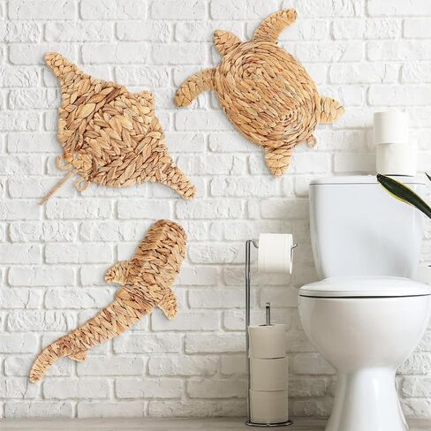 Threehoney 3 Pcs Boho Starfish Beach Theme Bathroom Decor 3 Size Handmade Wicker Starfish Wall Decors Summer Nautical Seaside Sea Life Hanging Wall Art for Scandinavian Coastal Indoor Outdoor Table in Saudi Arabia