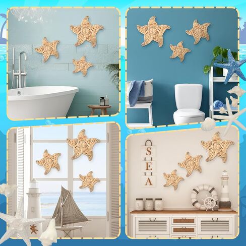 Threehoney 3 Pcs Boho Starfish Beach Theme Bathroom Decor 3 Size Handmade Wicker Starfish Wall Decors Summer Nautical Seaside Sea Life Hanging Wall Art for Scandinavian Coastal Indoor Outdoor Table in Saudi Arabia