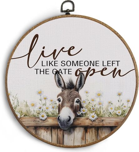 KTYHD Western Highland Cow Wall Art,Live like Someone Left the Gate Open Round Canvas Wall Art,Farm Cottagecore Animal Highland Cow Wall Decor for Kitchen Bathroom,Cow Gifts for Women Cow Lovers in Saudi Arabia