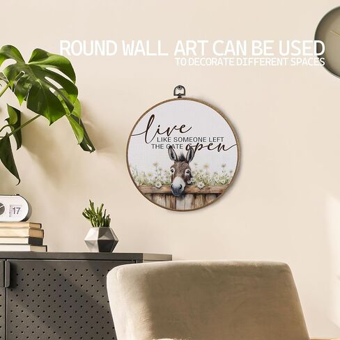 KTYHD Western Highland Cow Wall Art,Live like Someone Left the Gate Open Round Canvas Wall Art,Farm Cottagecore Animal Highland Cow Wall Decor for Kitchen Bathroom,Cow Gifts for Women Cow Lovers in Saudi Arabia