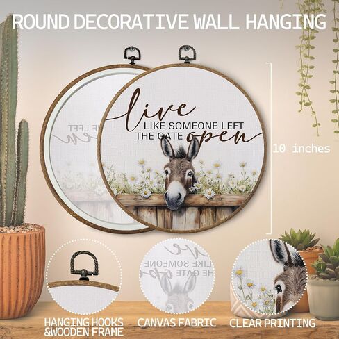KTYHD Western Highland Cow Wall Art,Live like Someone Left the Gate Open Round Canvas Wall Art,Farm Cottagecore Animal Highland Cow Wall Decor for Kitchen Bathroom,Cow Gifts for Women Cow Lovers in Saudi Arabia
