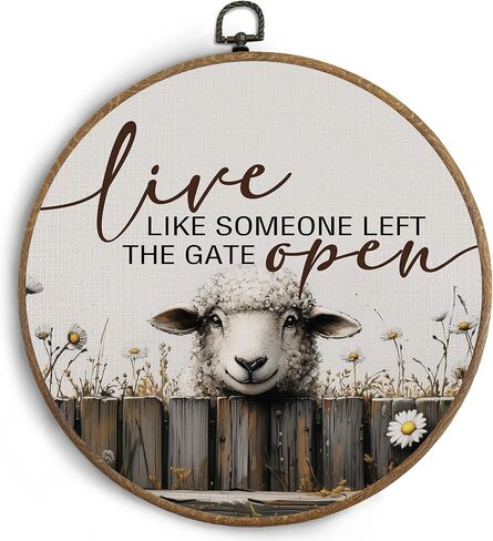 KTYHD Western Highland Cow Wall Art,Live like Someone Left the Gate Open Round Canvas Wall Art,Farm Cottagecore Animal Highland Cow Wall Decor for Kitchen Bathroom,Cow Gifts for Women Cow Lovers in Saudi Arabia